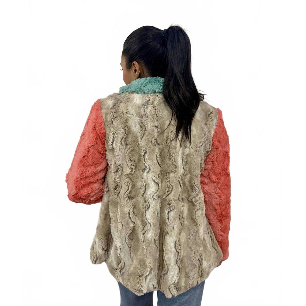 NEW IVY JANE patchwork fur coat in multi - Picture 3 of 4